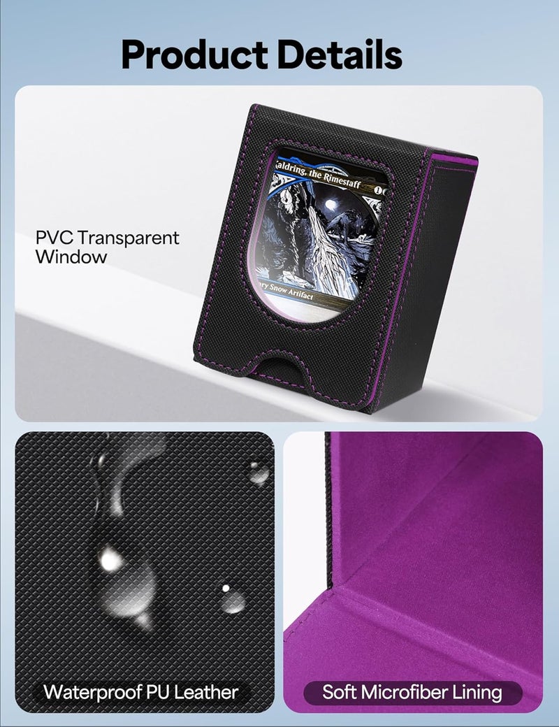 banloga Card Deck Box for MTG Commander, Card Case Holds 100+ Double-Sleeved Cards, Magic Card Box Fits for TCG/PTCG/CCG Card with 2 Dividers (Black&Purple) - Image 5